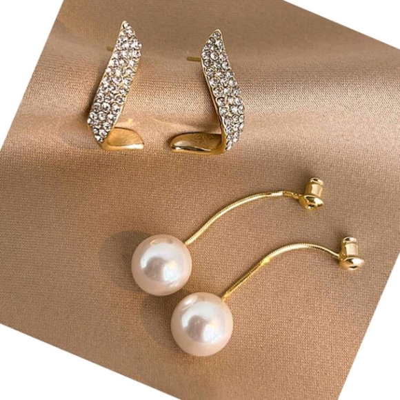 #124.Elegant Pearl & Rhinestone Inlaid Long Earrings, European And American Fash - Picture 6 of 6